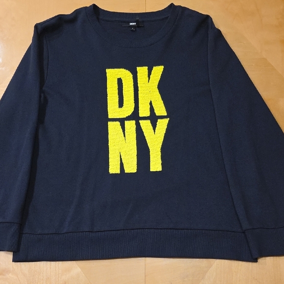 DKNY Navy Sweatshirt with Yellow Sequined Logo - Picture 1 of 4